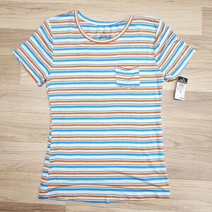 Rue 21 Womens Blue Brown Stripe Shirt Favorite Crew Neck Tee Medium